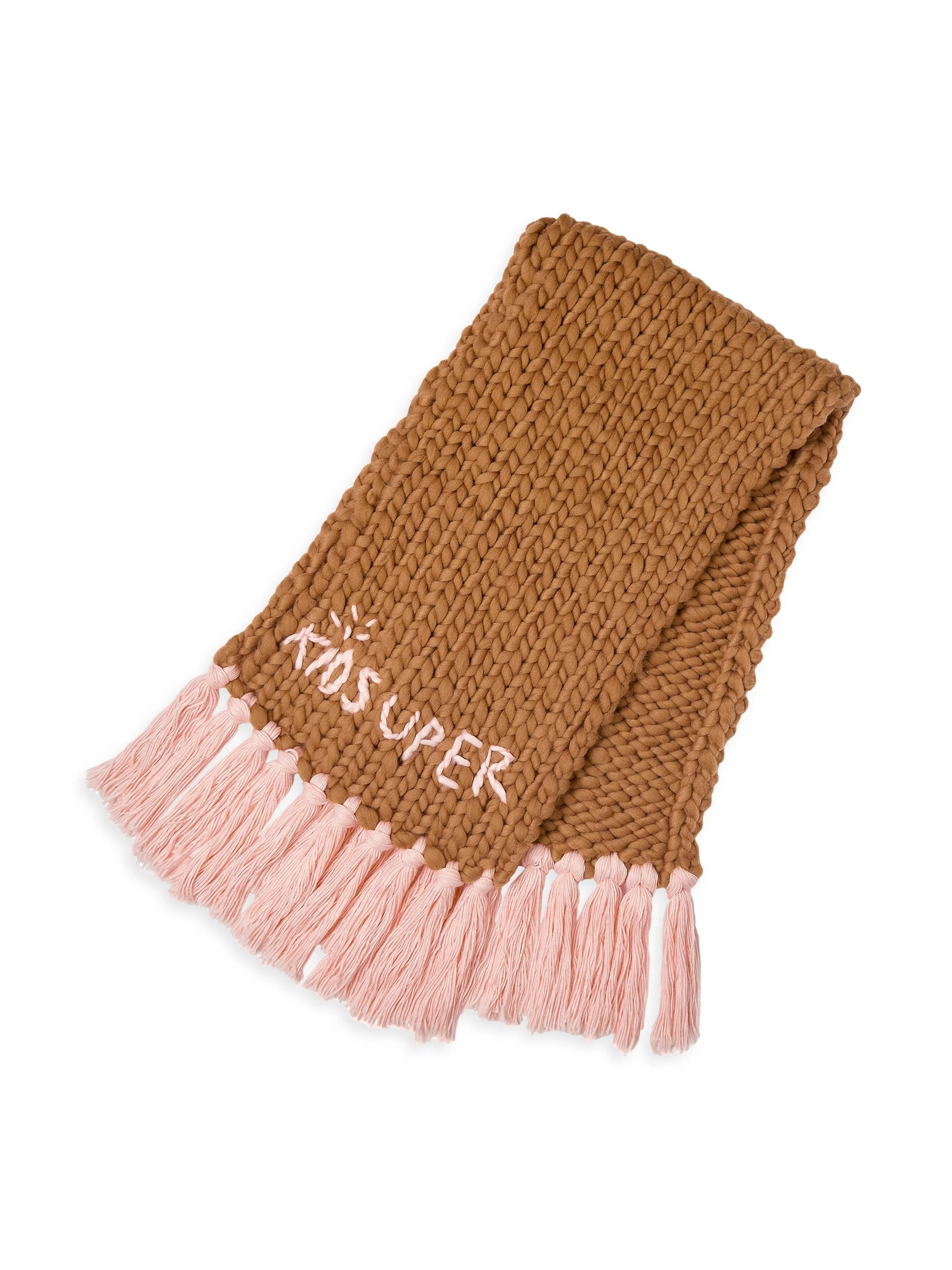 Men's Hand Knit Chunky Scarf - Light Brown - 1