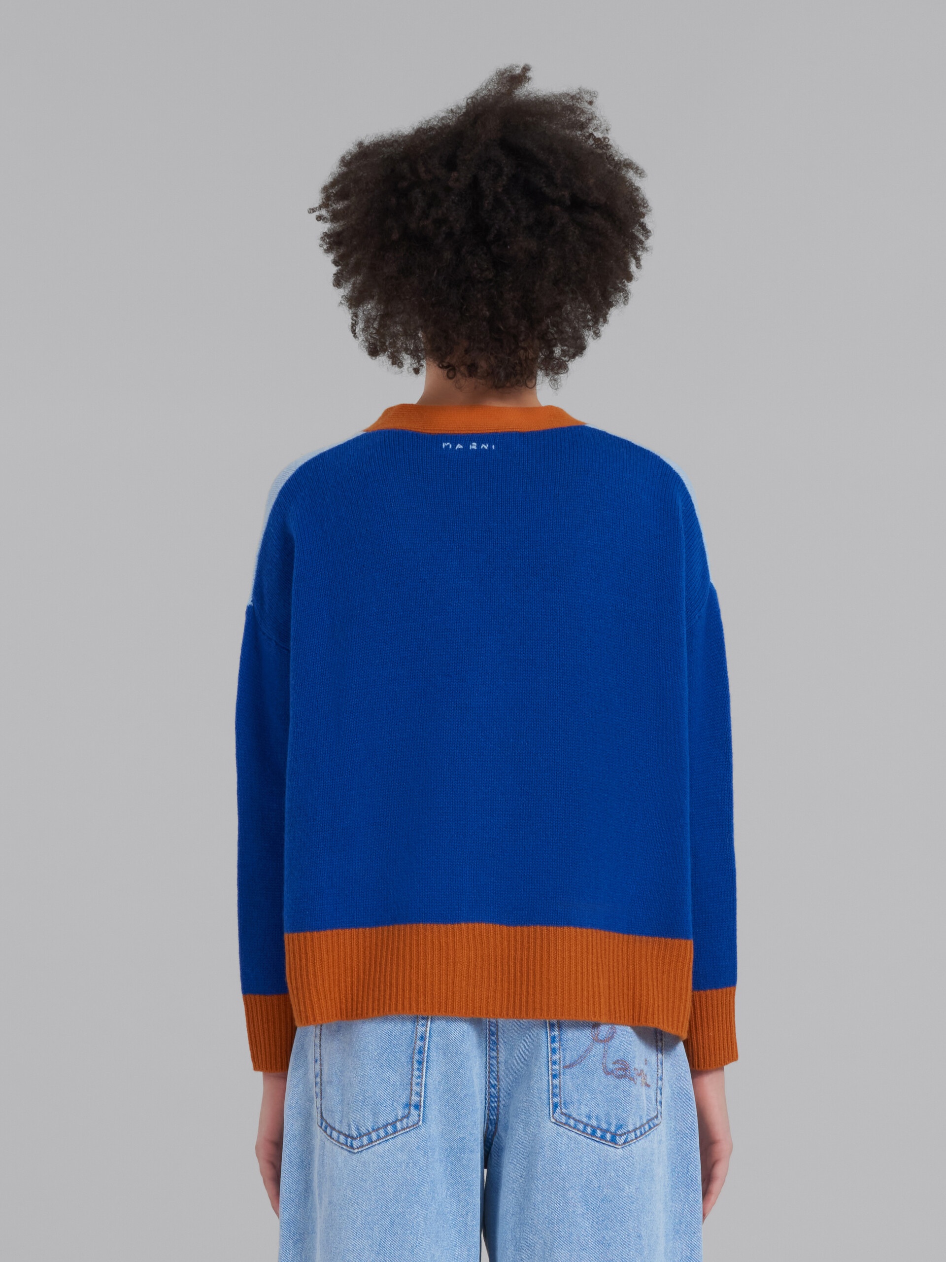 COLOR BLOCK WHITE LIGHT BLUE CASHMERE CARDIGAN - 3