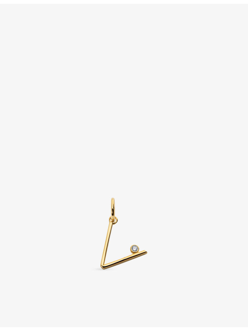 Solitaire Diamond Initial V 18ct Yellow-Gold Vermeil And 0.035ct Lab-Grown Diamond Pendant 1