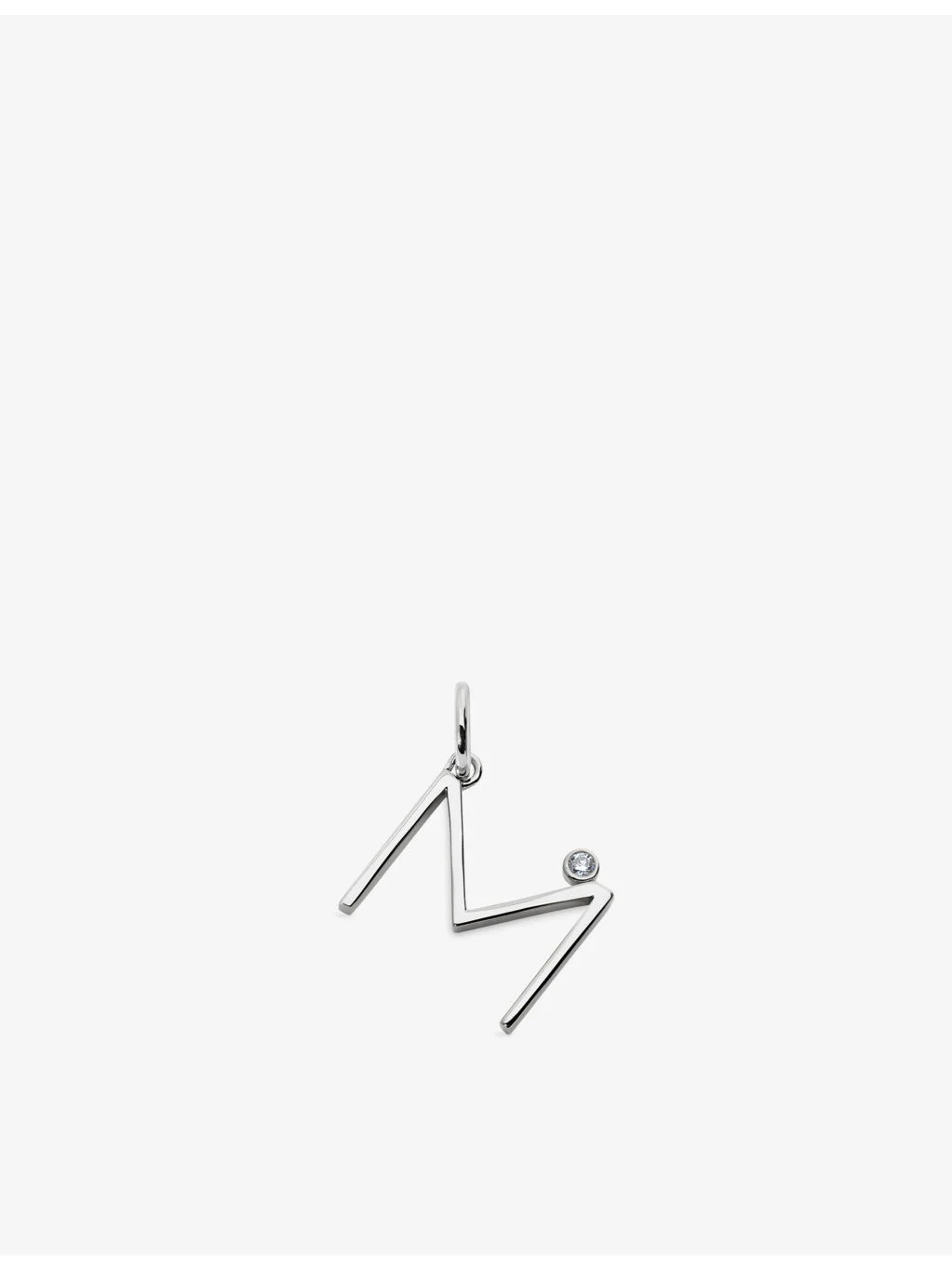 Initial M Solitaire Lab-Grown Diamond and Sterling Silver Pendant Charm - 1