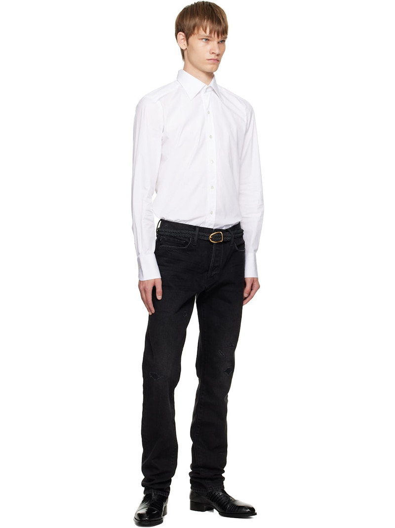 TOM FORD Black Woven Suede Angled Buckle Belt outlook
