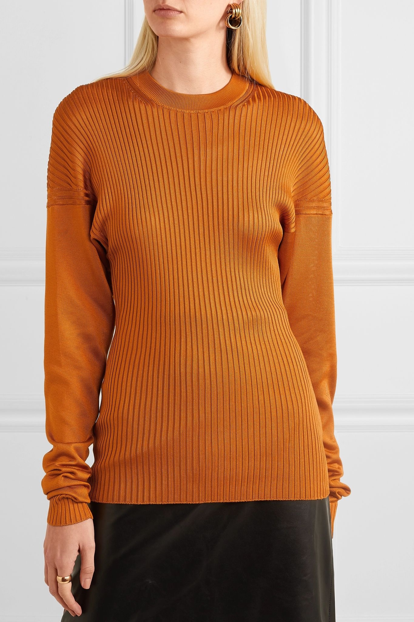 Paneled ribbed silk sweater - 3