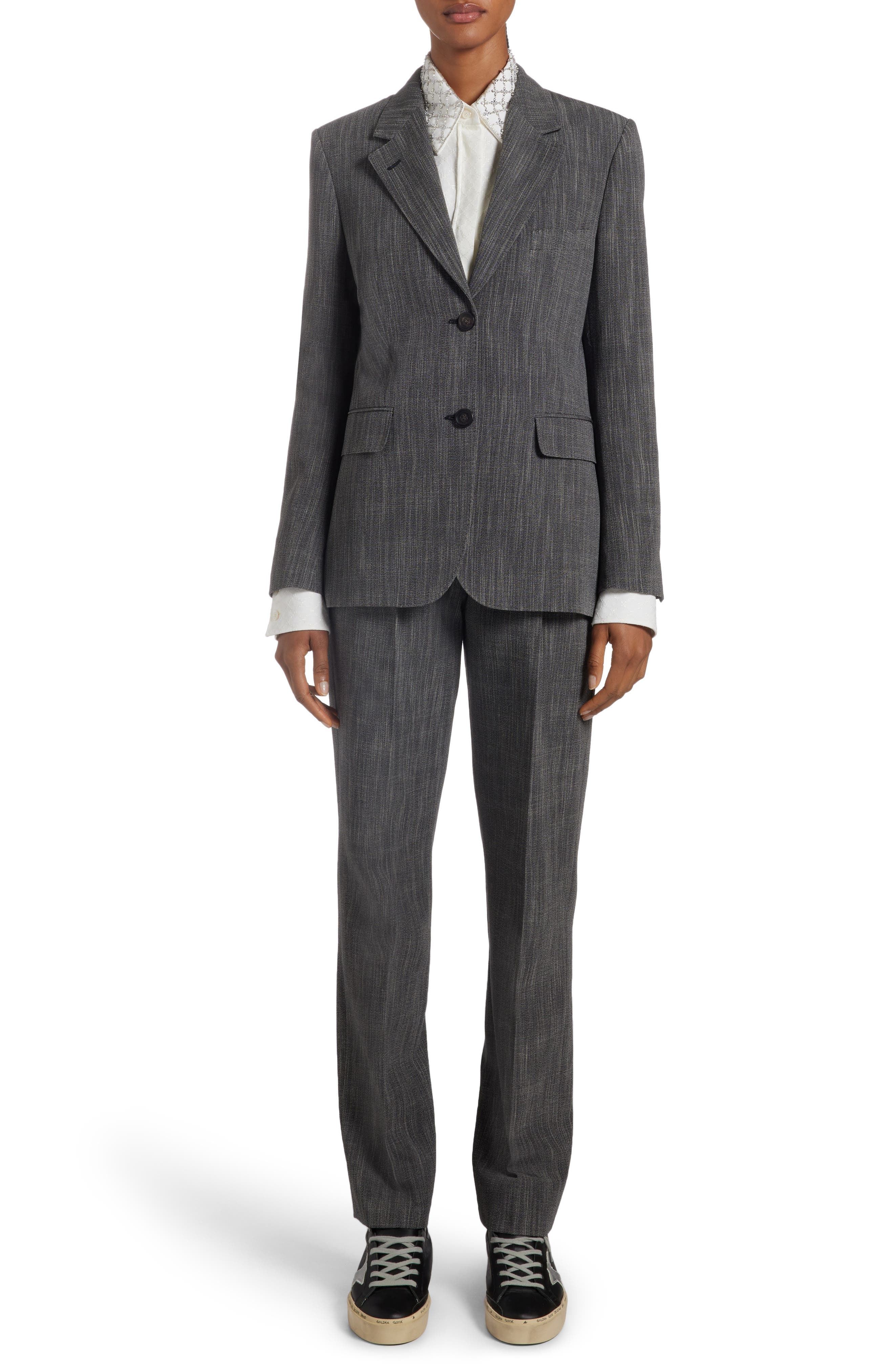 Golden Goose Single Breasted Mélange Virgin Wool Blend Blazer in Grey/White at Nordstrom - 2