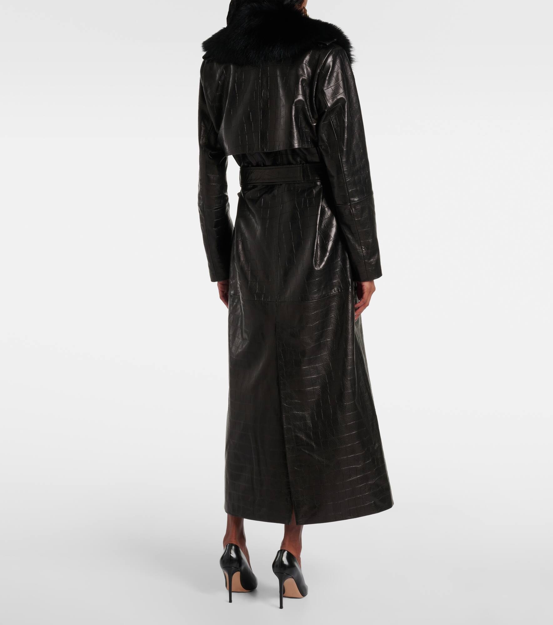Dakota shearling-trimmed leather wrap coat - 3