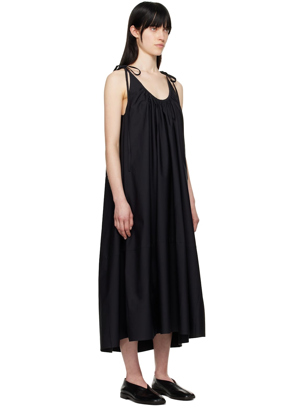 Black Gathered Halter Maxi Dress - 2