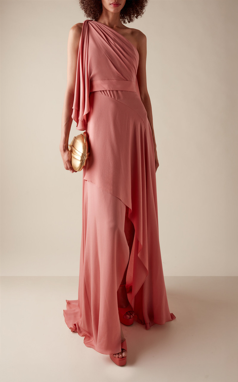 ELIE SAAB Draped Silk Georgette Gown pink outlook