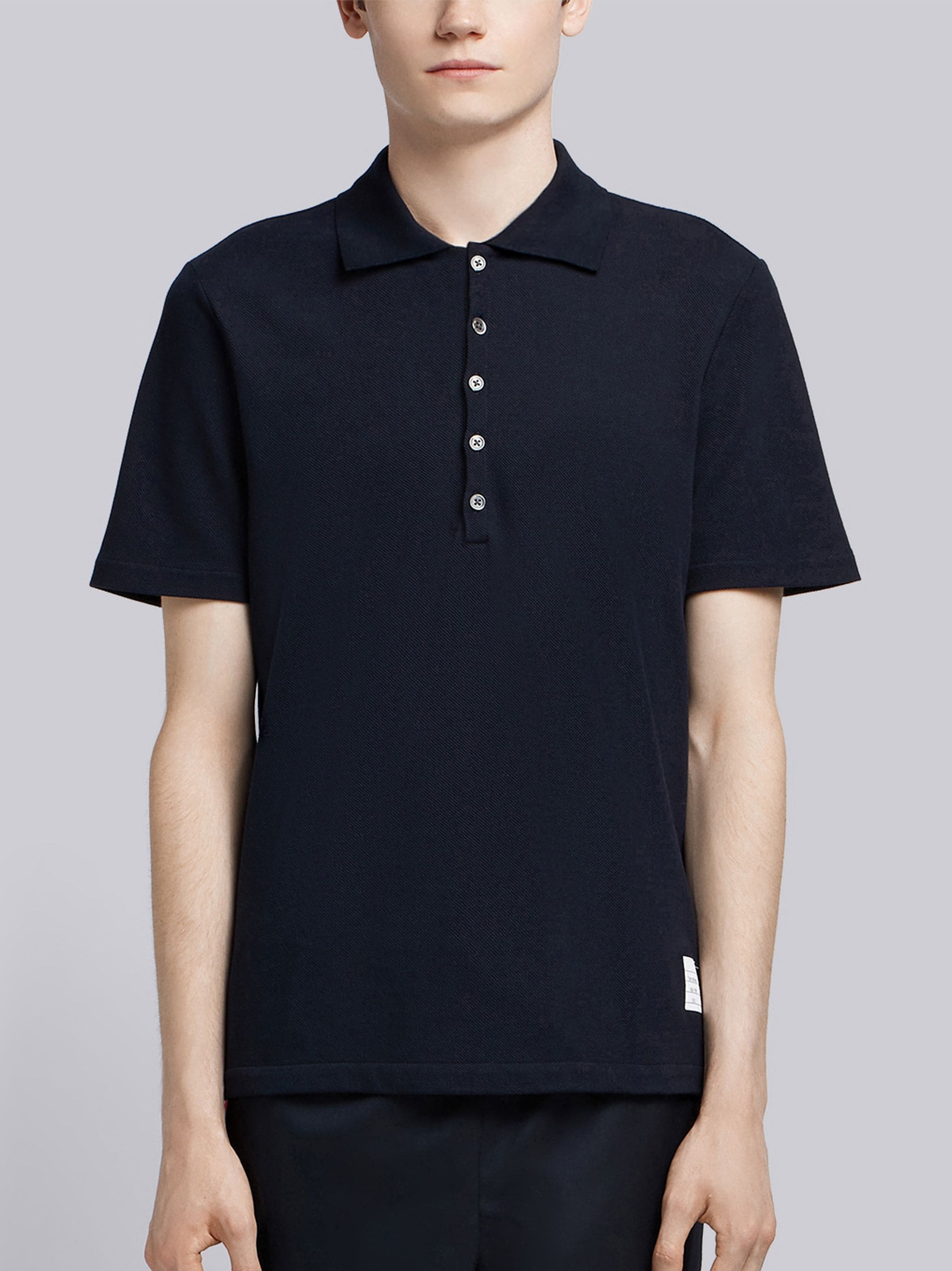 ★THOM BROWNE★ Cotton Pique Center Back Stripe Relaxed Fit Thom Browne Navy Cotton Pique Center Back Stripe Relaxed Fit