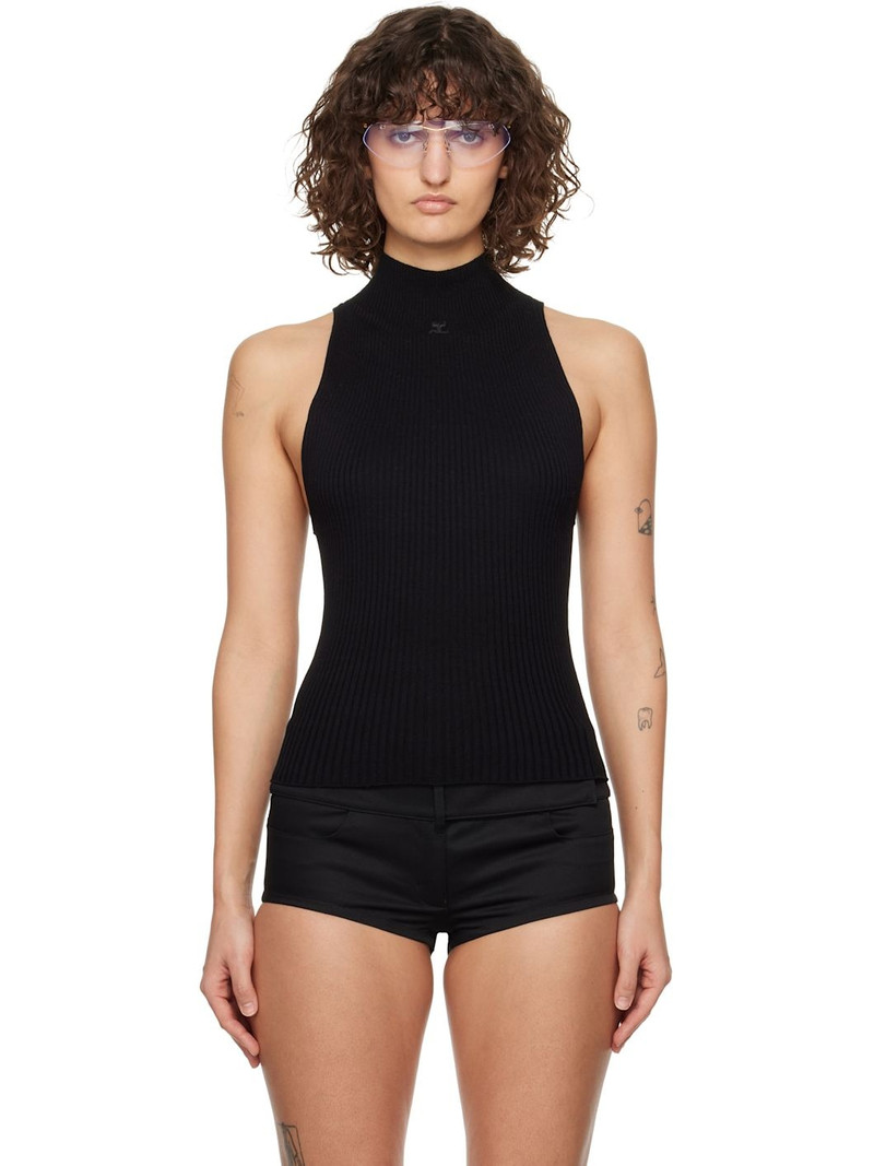 Black Mock Neck Rib Tank Top 1