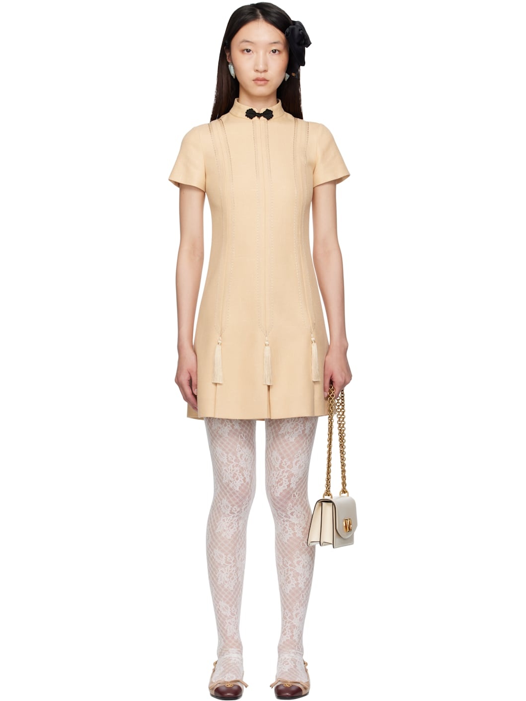 Beige Rustic Silk Minidress - 1