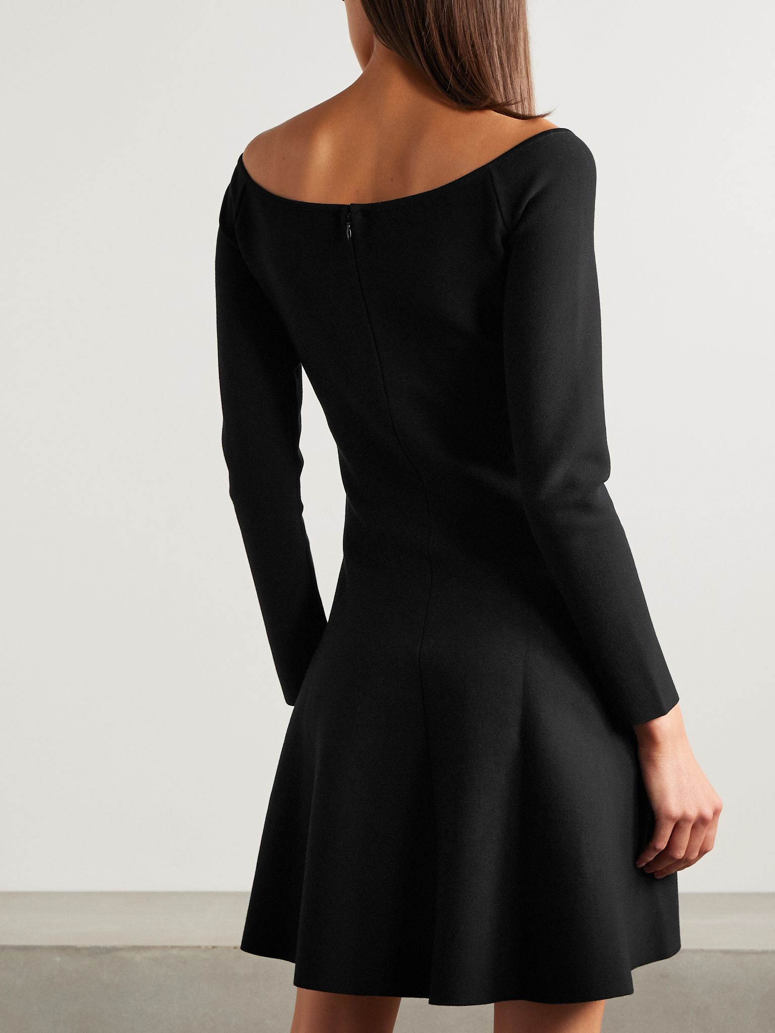 Off-the-shoulder embellished appliquéd stretch-jersey mini dress Black - 3