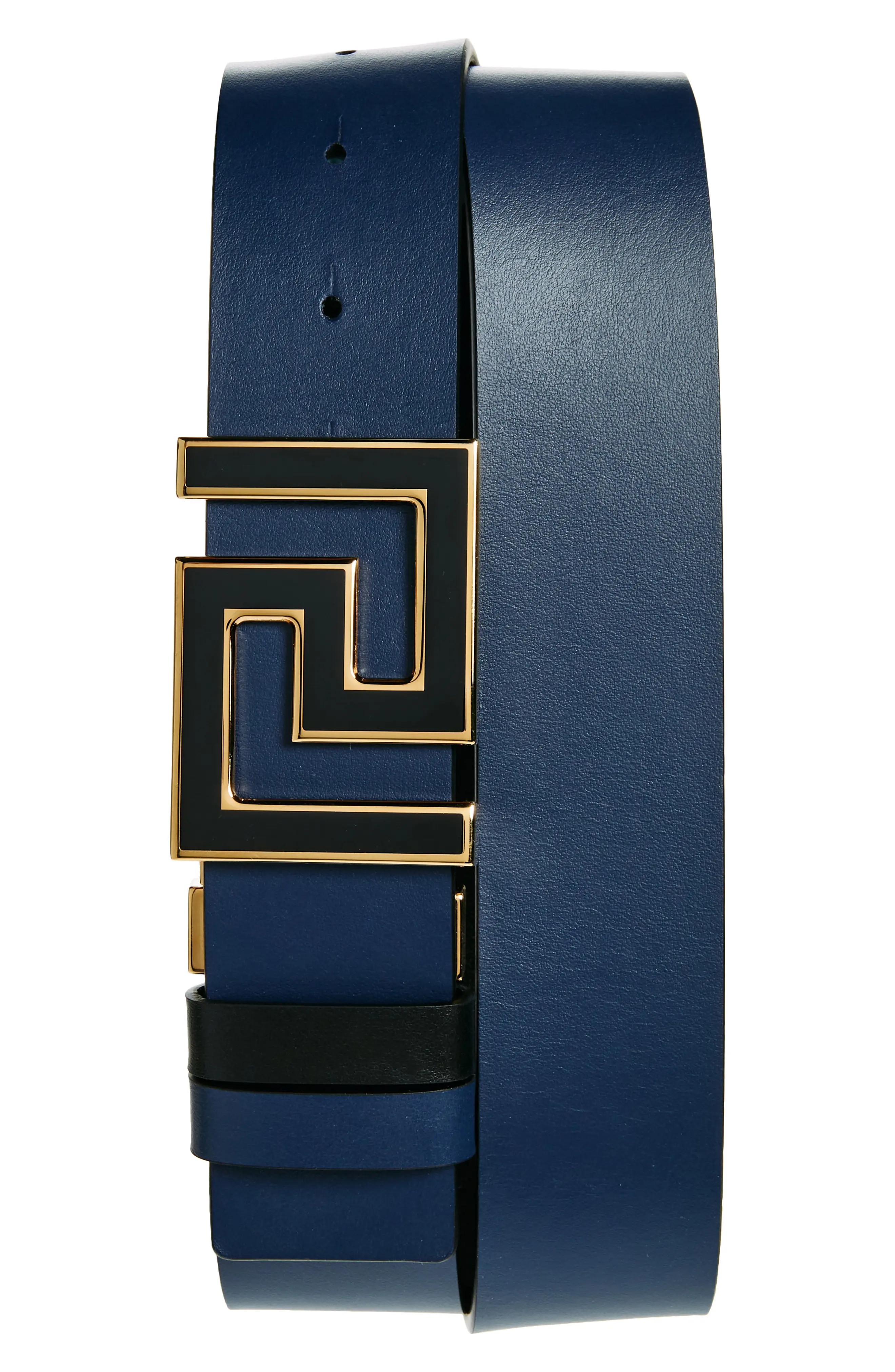 Reversible La Greca Buckle Belt in Black Navy Blue  Gold - 2