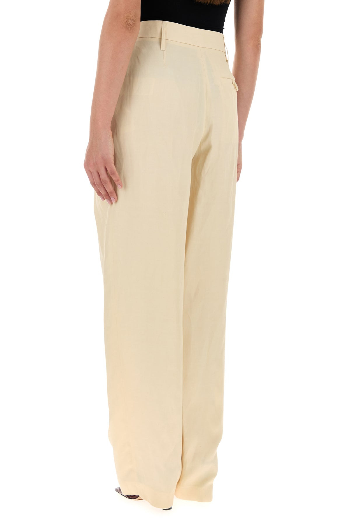 Cream viscose blend wide-leg pant - 4