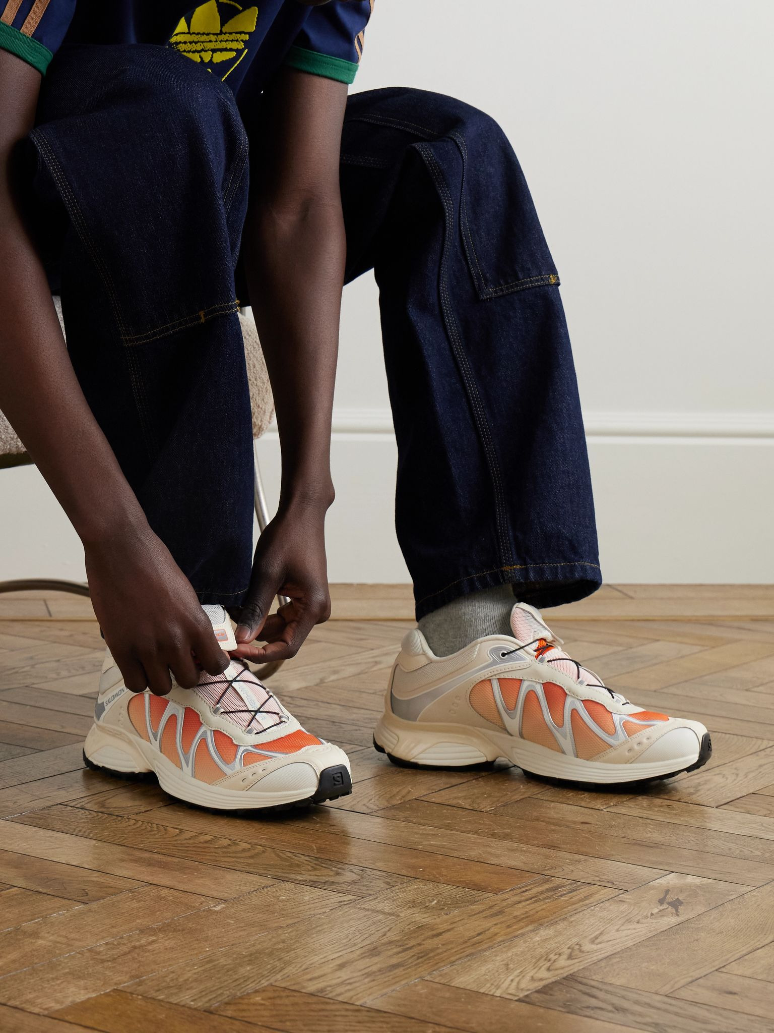 XT-WHISPER Rubber-Trimmed Mesh Sneakers Orange - 2
