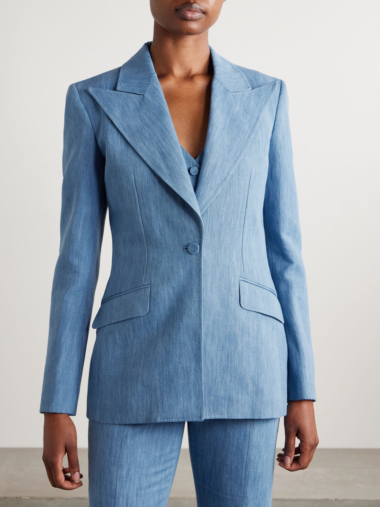 Leiva cotton and linen-blend chambray blazer Light blue - 3