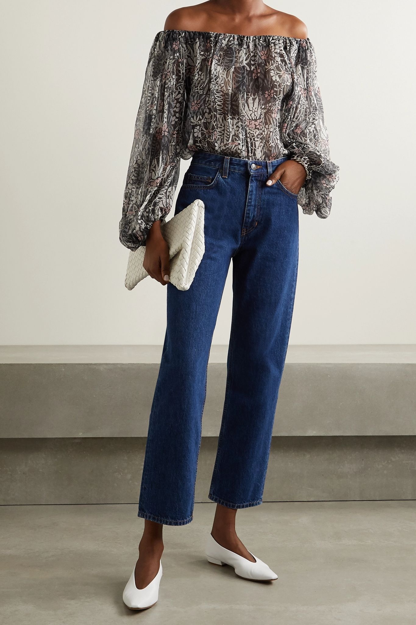 Off-the-shoulder floral-print silk-crepon blouse - 2