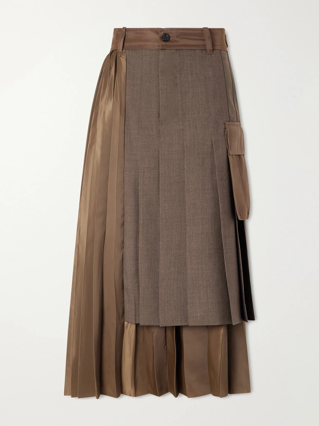 Pleated Twill And Shell Midi Skirt - 1