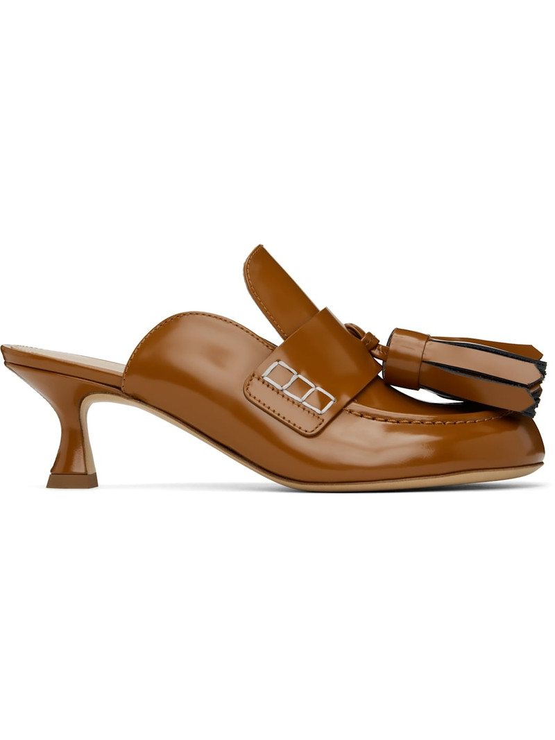 Tan Tassel Leather Mules 1
