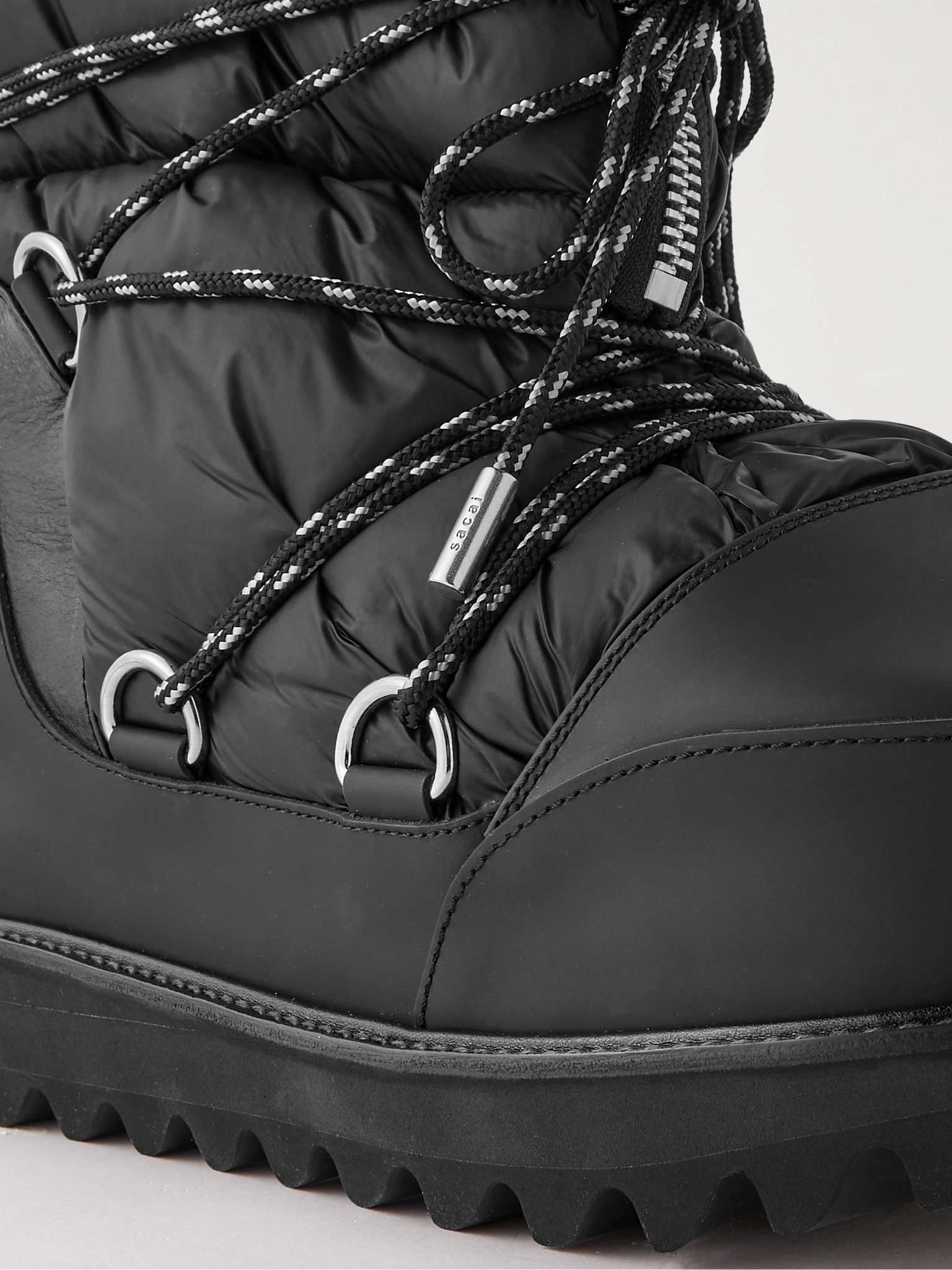 Quilted Shell and Leather Lace-Up Boots - 6
