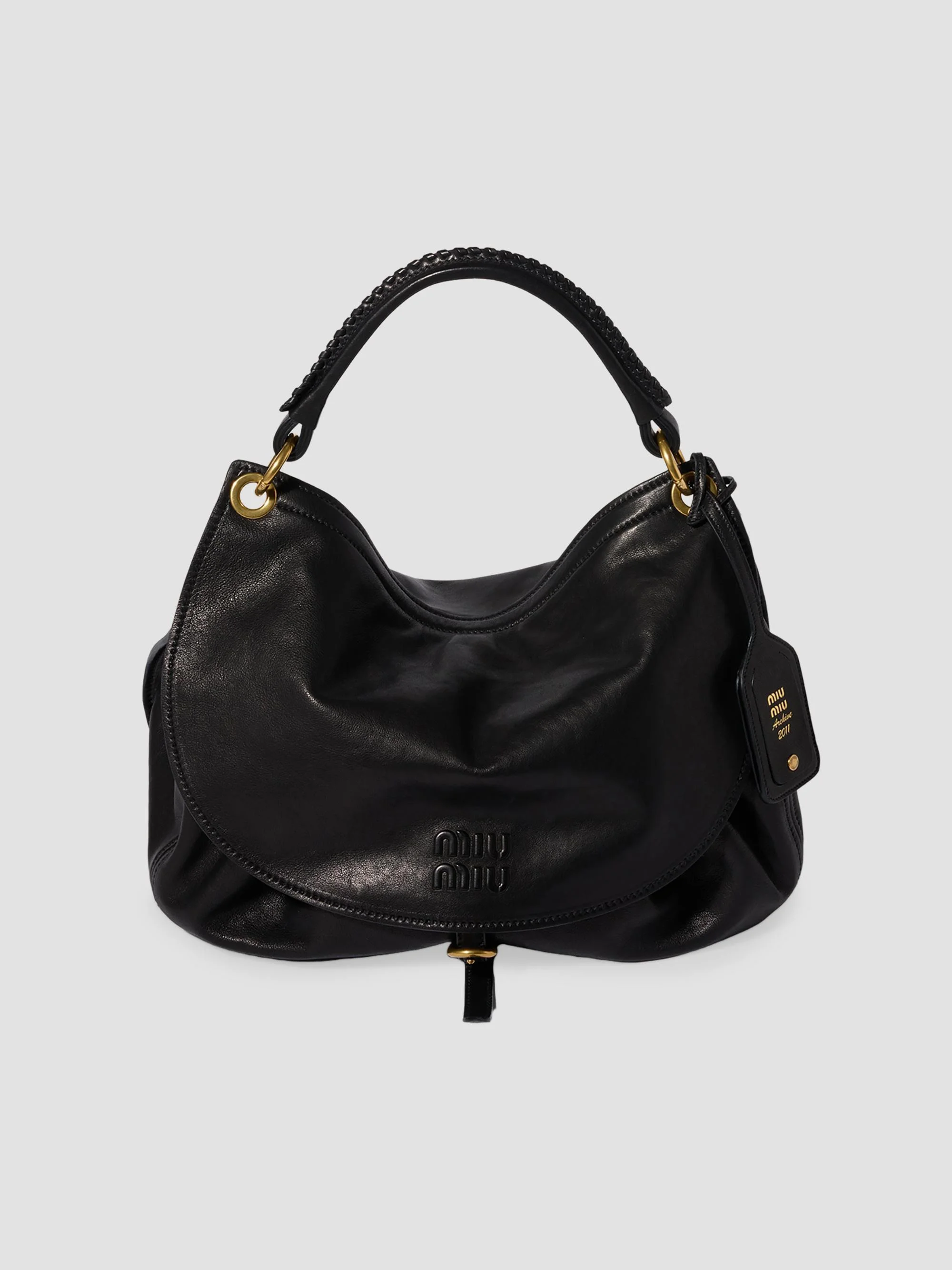 Women's Leather Hobo Bag - Black - 1