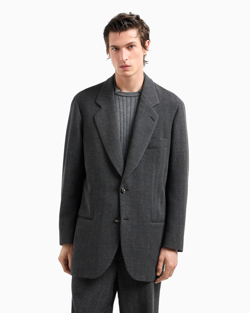 GIORGIO ARMANI HERITAGE LINE SINGLE-BREASTED JACKET IN CHEVRON JACQUARD STRETCH VIRGIN WOOL outlook