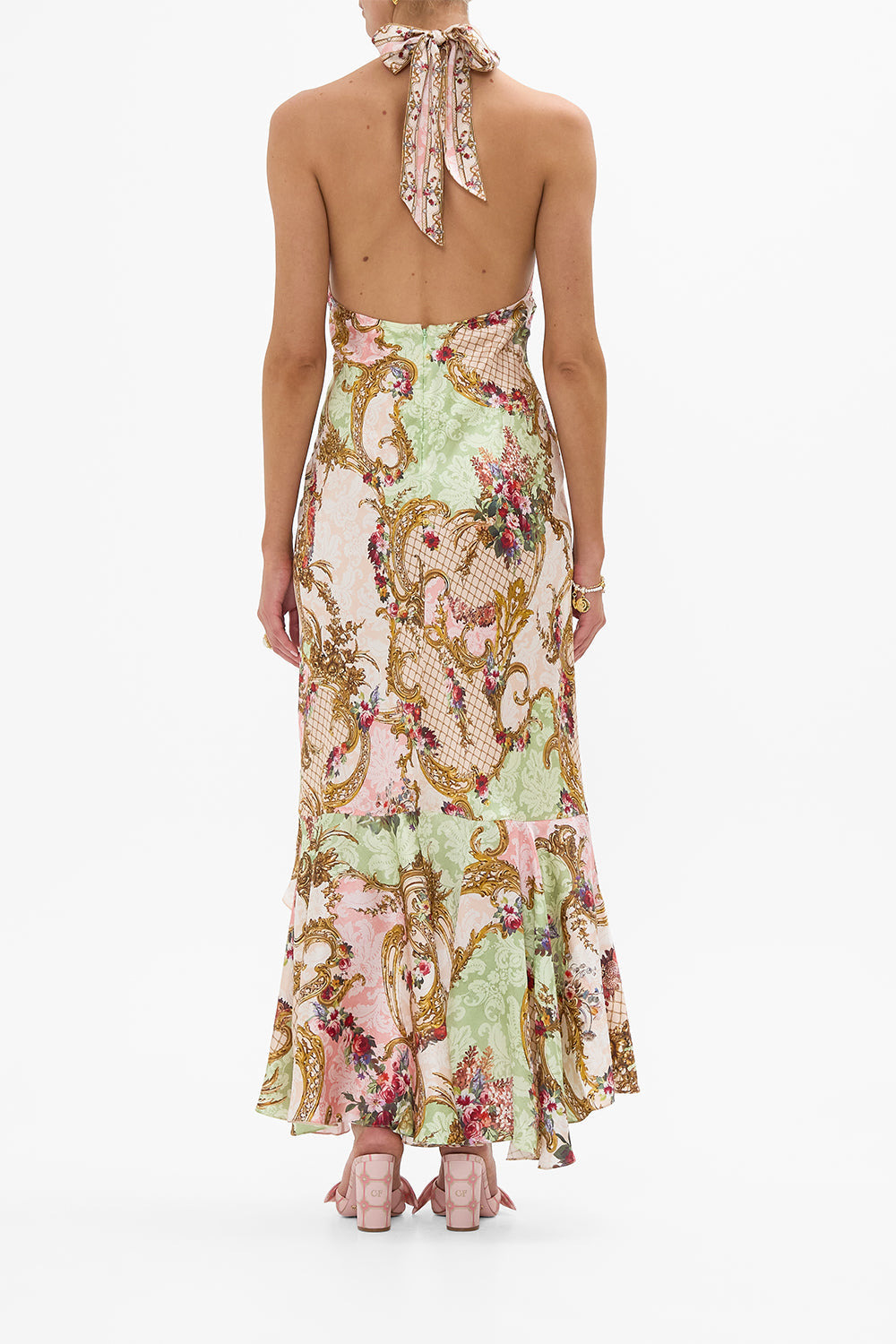 BIAS HALTER DRESS WITH RUFFLE HEM - 3