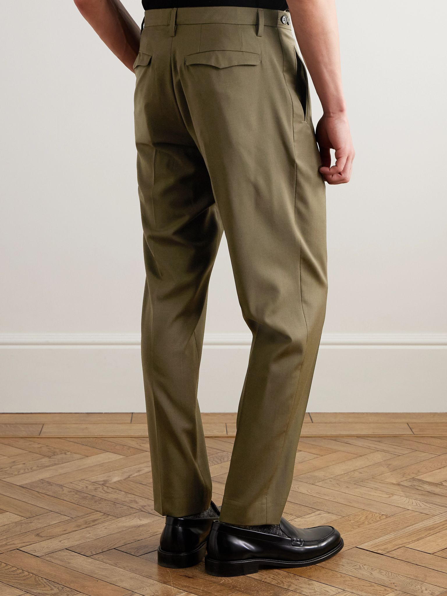 Masco Slim-Fit Straight-Leg Pleated Virgin Wool Trousers Green - 4