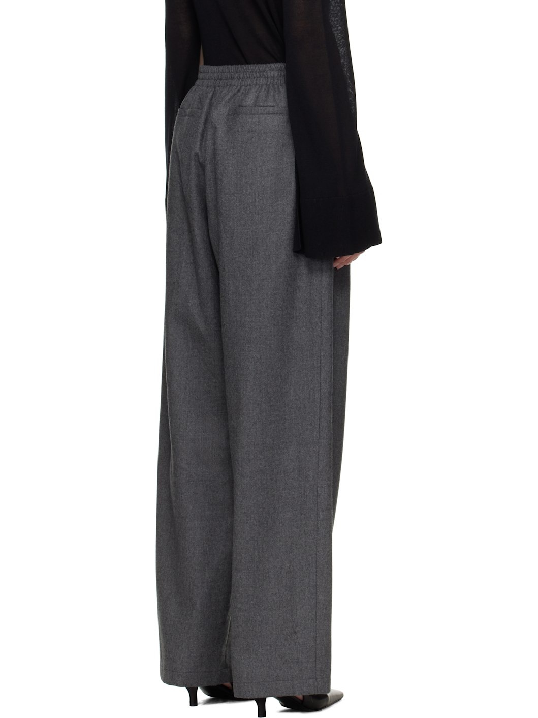 Gray Drawstring Easy Wool Trousers - 3