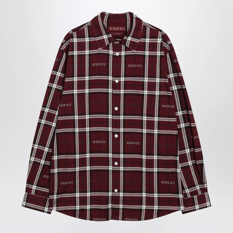 Gucci Burgundy Cotton Jacquard Tartan Shirt Men - 1