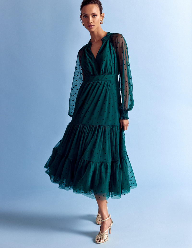 Lucille Tulle Midi Dress-Emerald Night 6