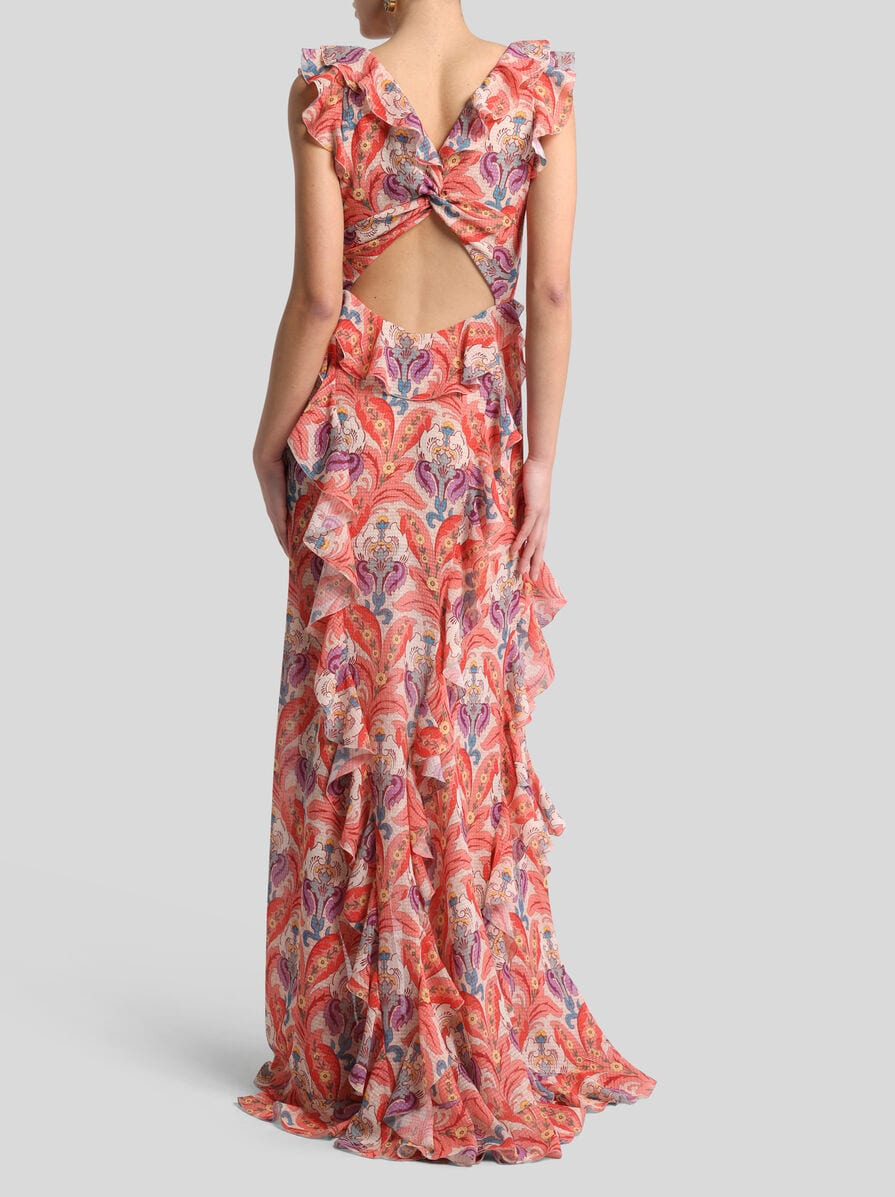 LONG DRESS WITH RUFFLES AND CUT-OUT - 4