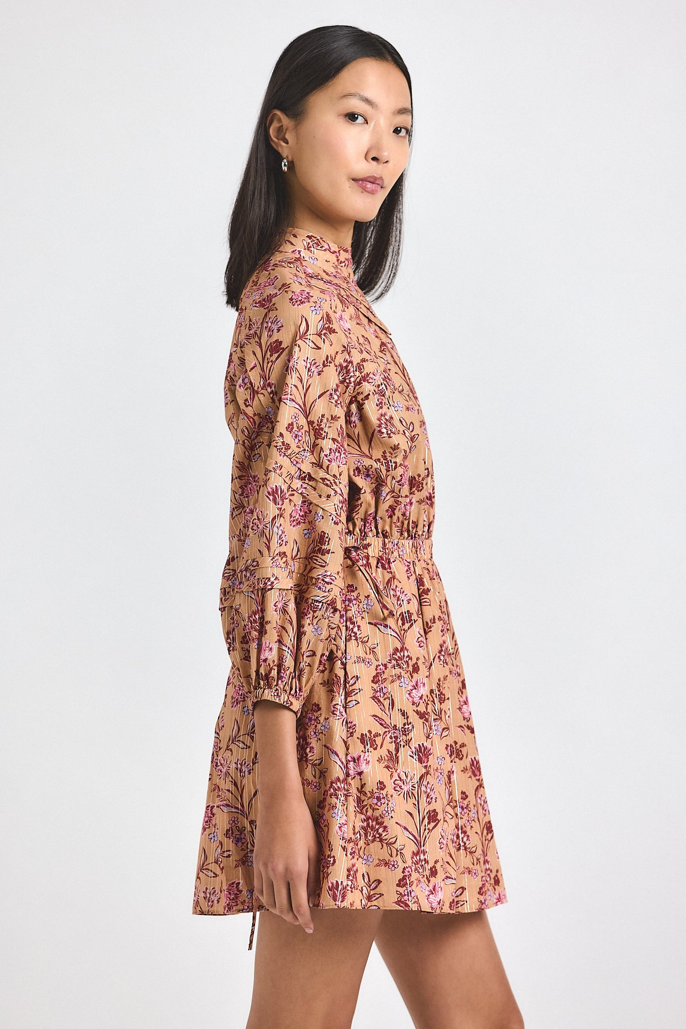 MARISOL LUREX STRIPE PRINTED VOILE MINI DRESS - 3