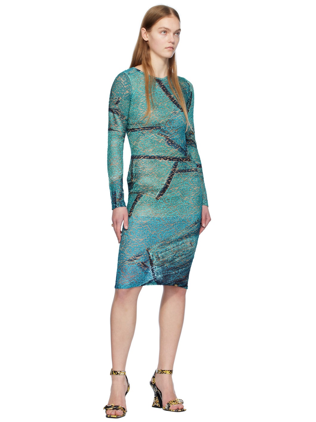 Blue Patchwork Midi Dress - 4