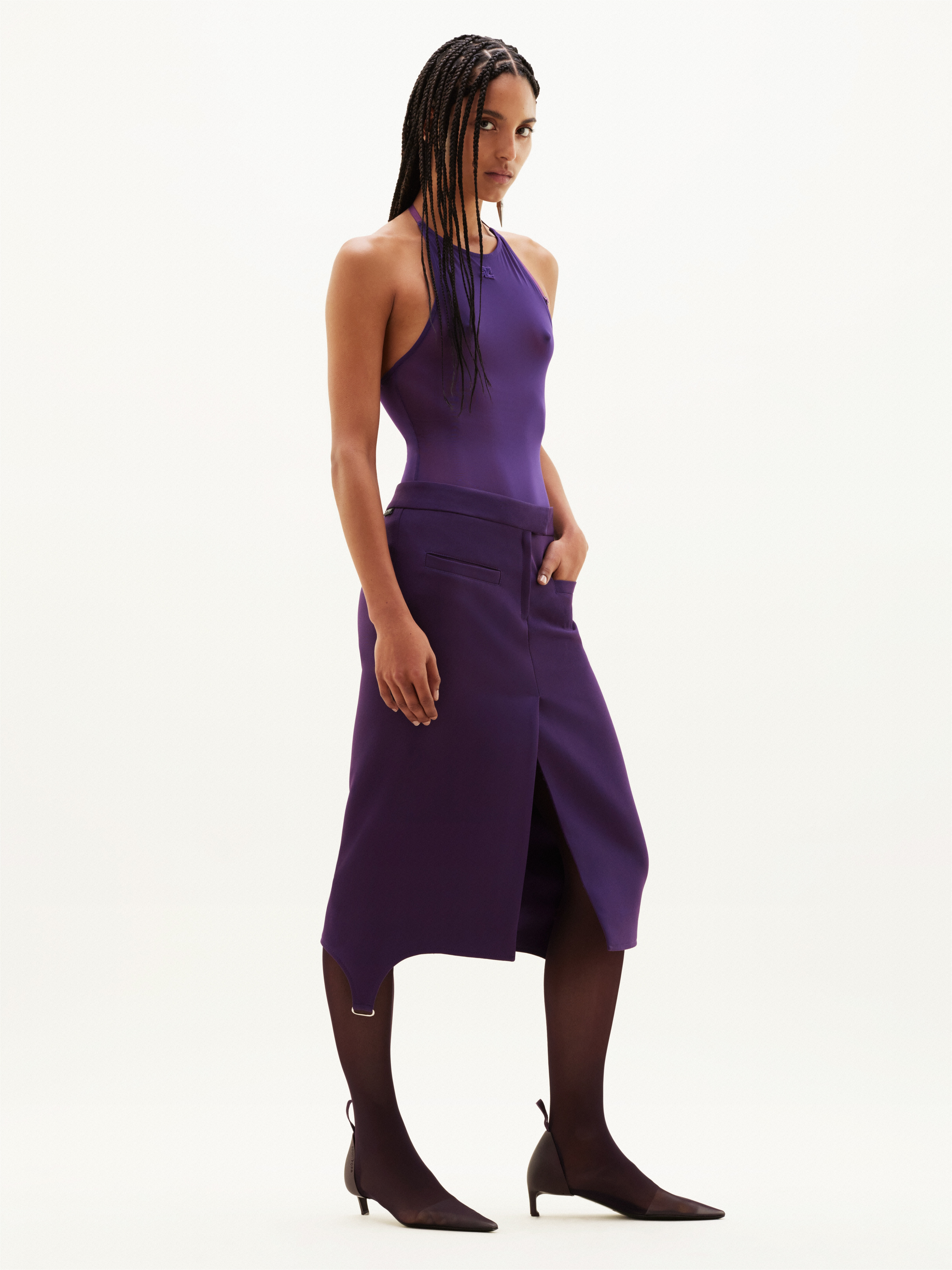LONG SUSPENDERS TWILL SKIRT - 3