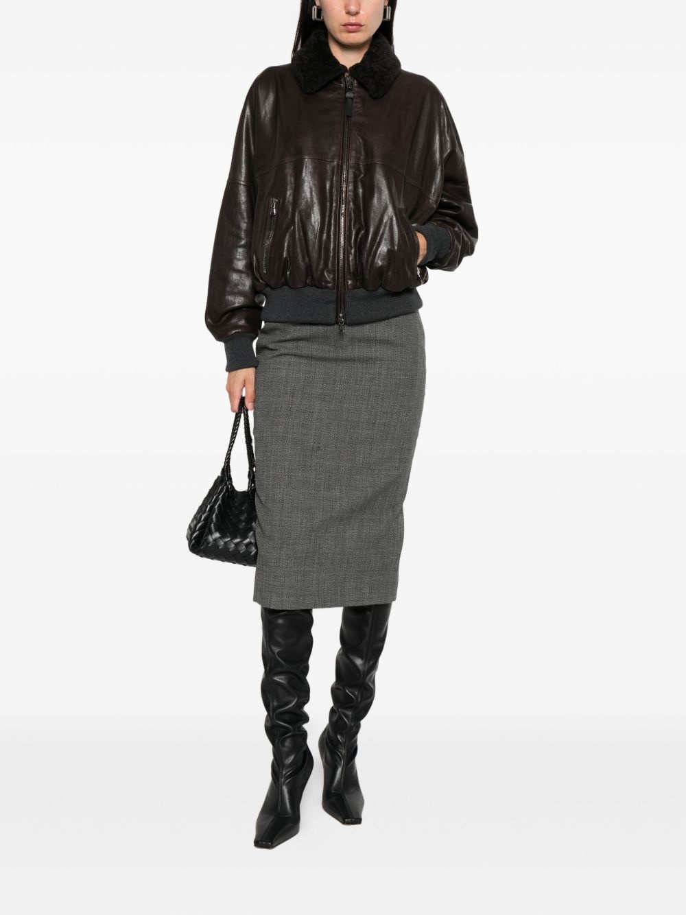 shearling-collar leather jacket - 2