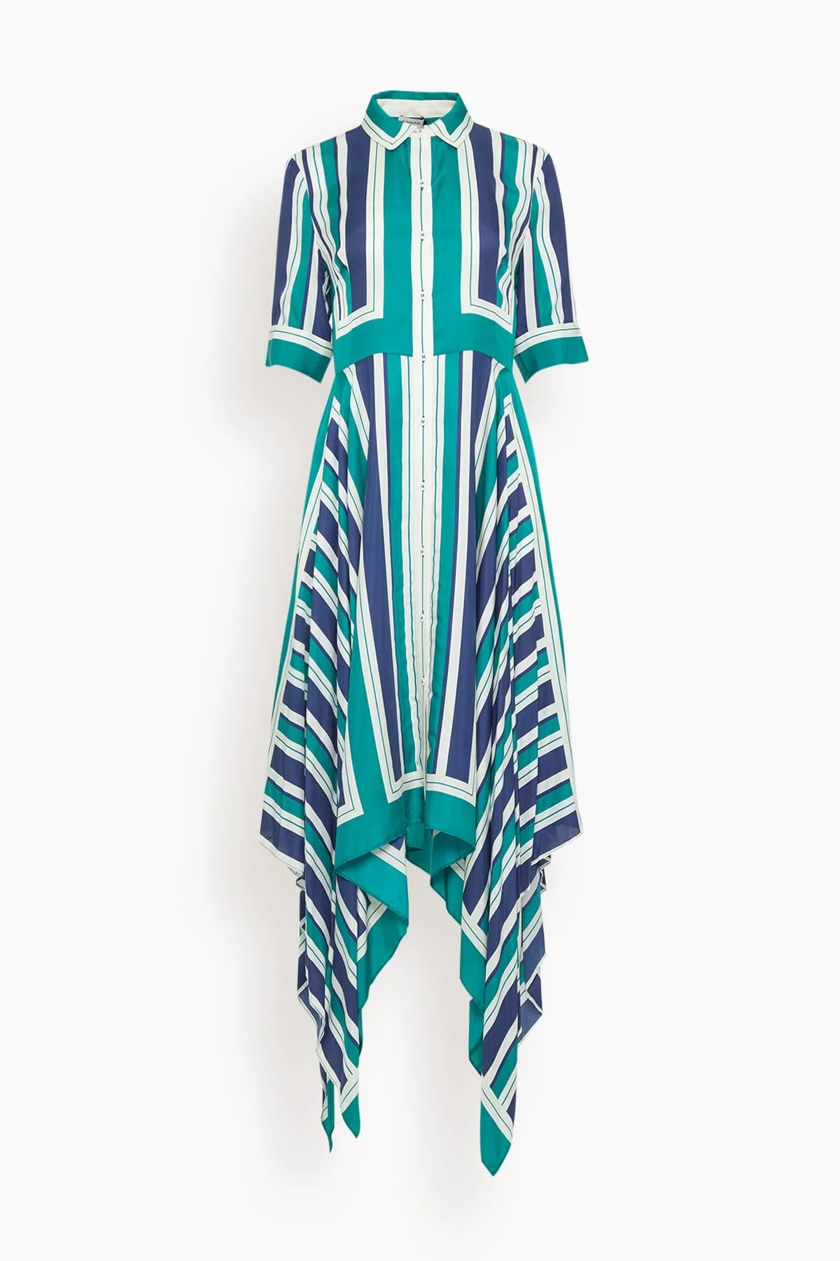 Abrielle Handkerchief Midi Dress in Kelly Green Stripe - 1