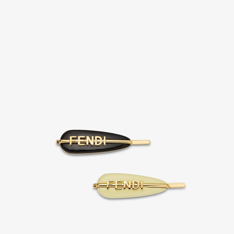 Fendigraphy hair clip Black and sorbet yellow clip with gold-color metal 1