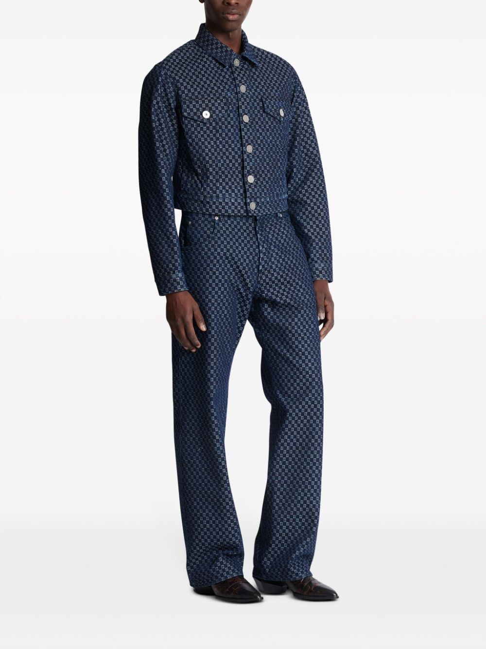 monogram-jacquard denim jacket - 3