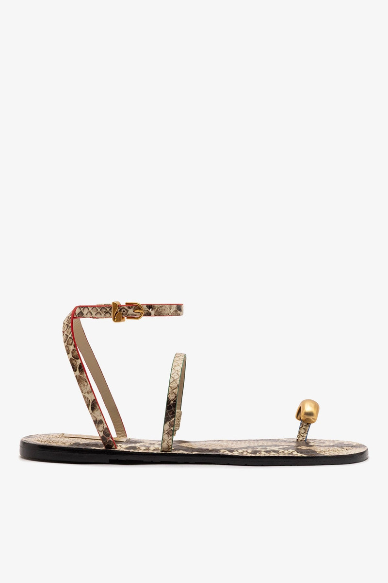 Biarritz Flat Sandal In Neutral Snake Leather 1