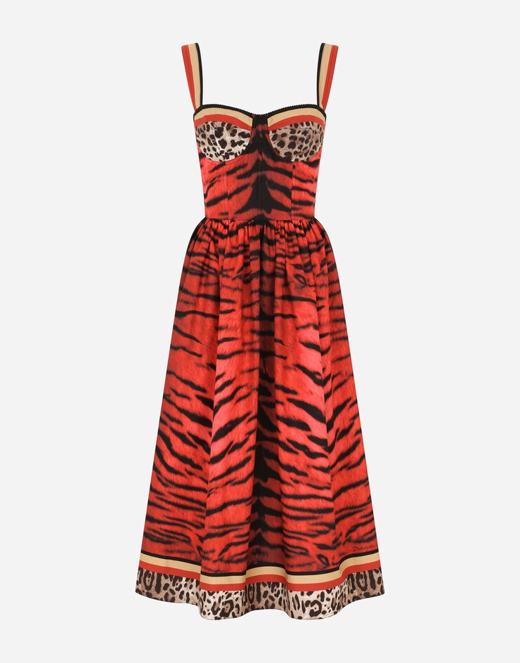 Long tiger-print poplin dress - 3