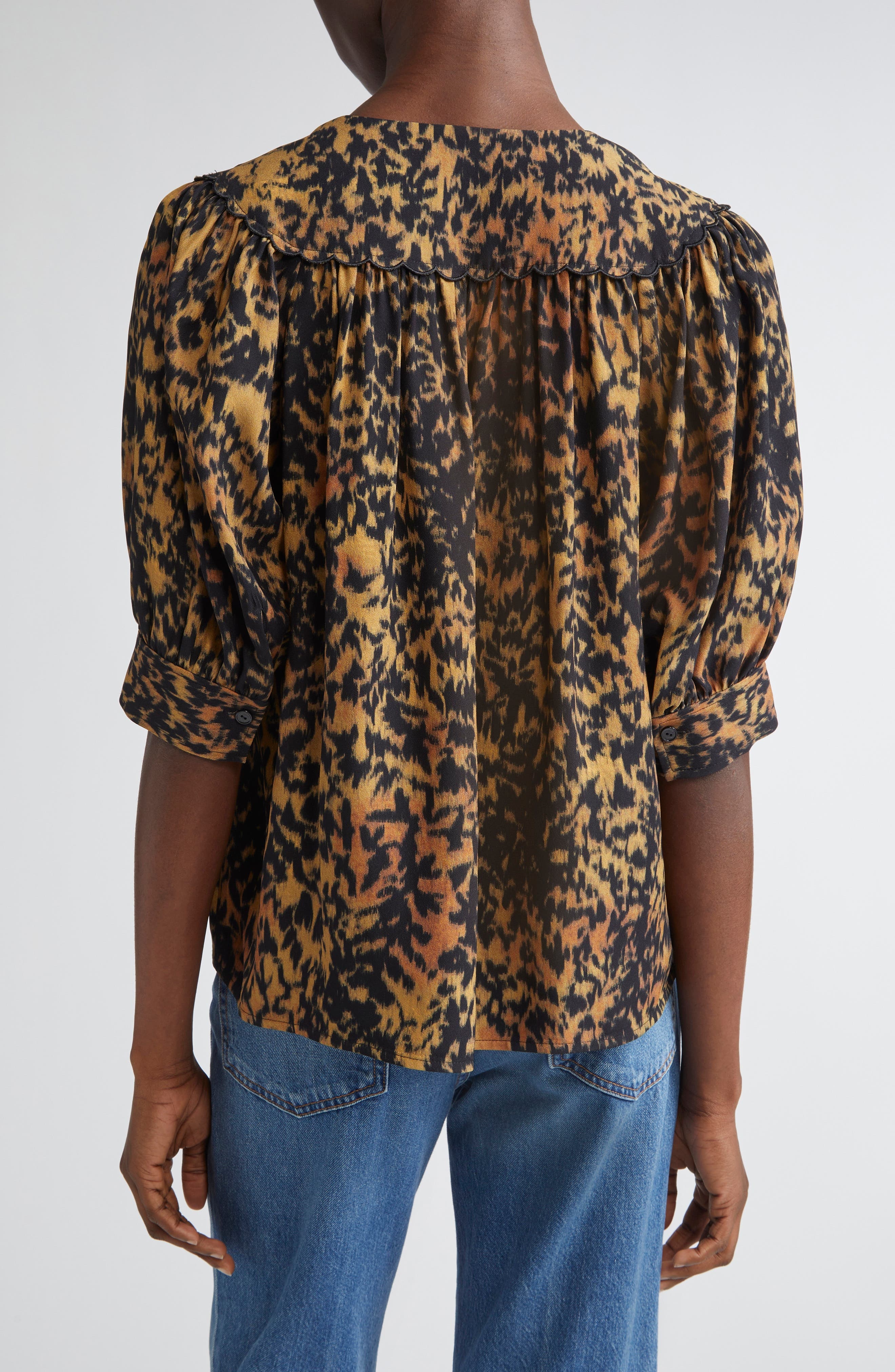 Ulla Johnson Blaire Leopard Print Short Sleeve Top in Savannah at Nordstrom - 2