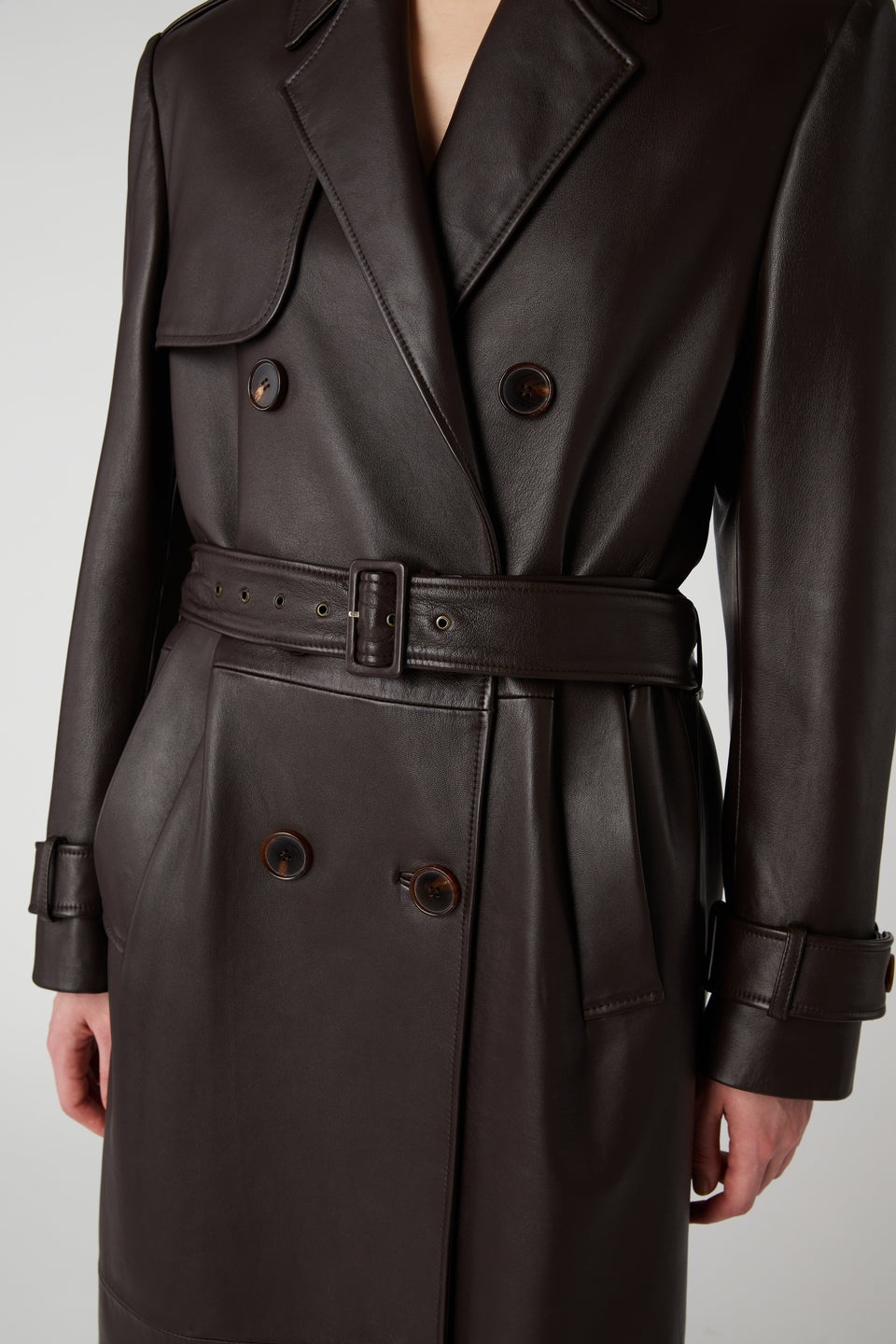 LEATHER DOUBLE BREASTED COAT WITH BELT - 6