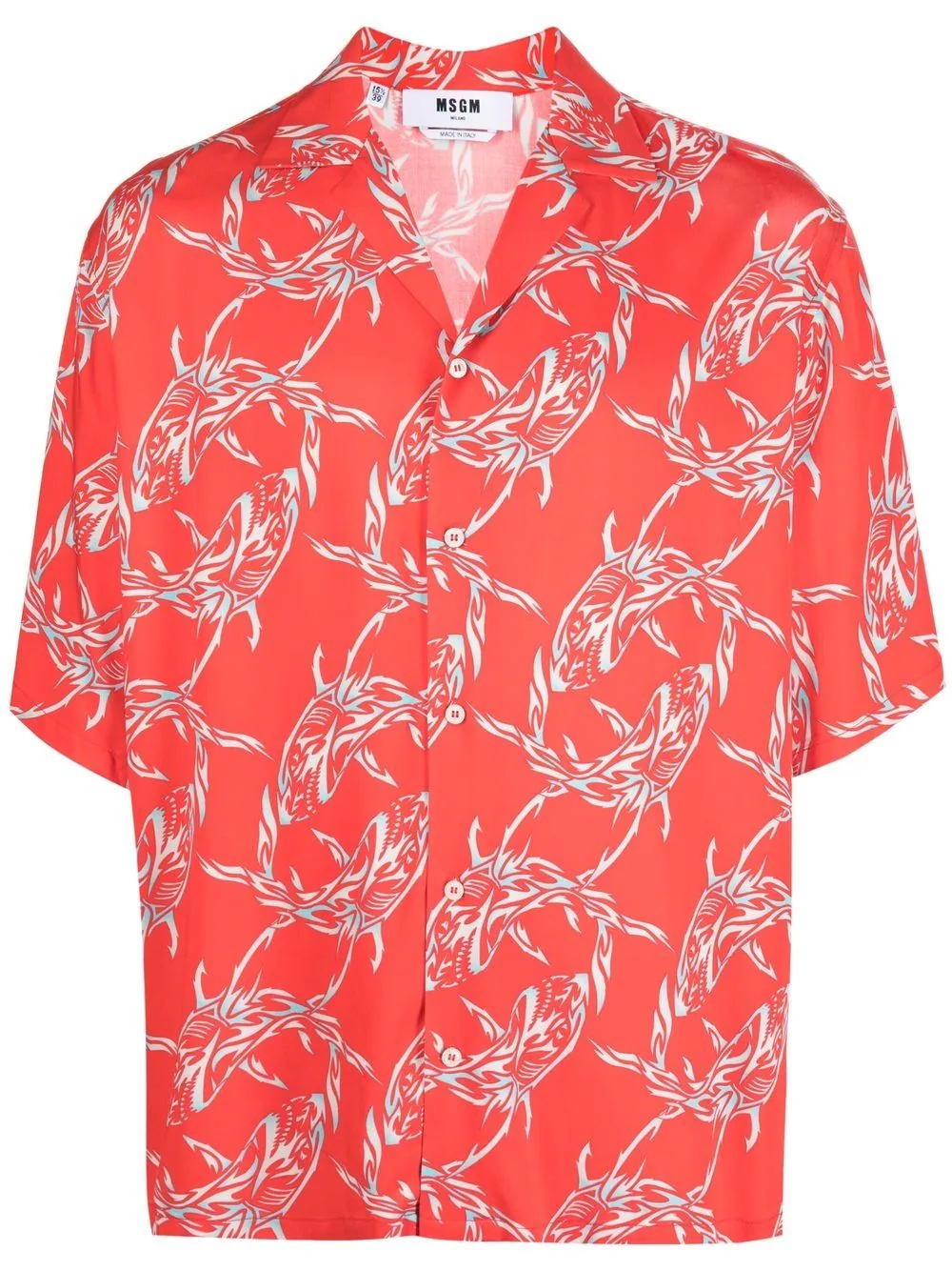 shark chain-print bowling shirt - 1