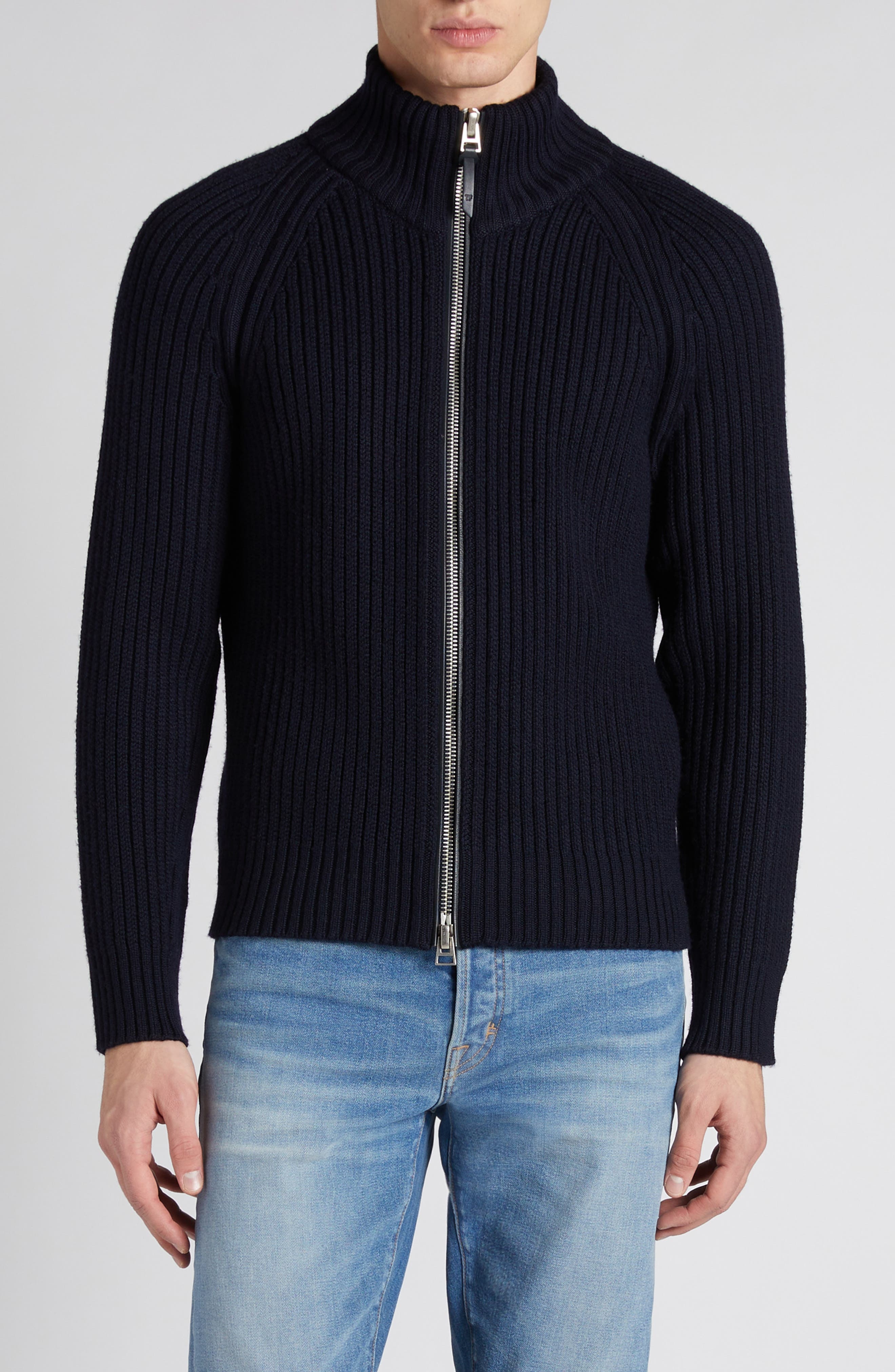 TOM FORD Wool & Cashmere Zip Front Cardigan in Midnight Navy at Nordstrom - 1