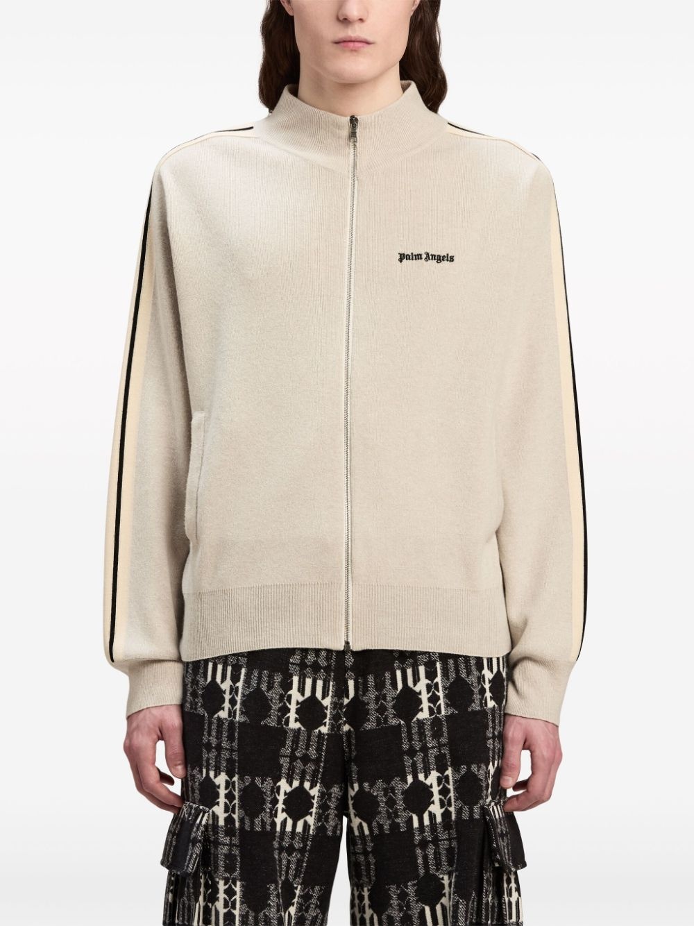 logo-embroidered knit jacket - 3