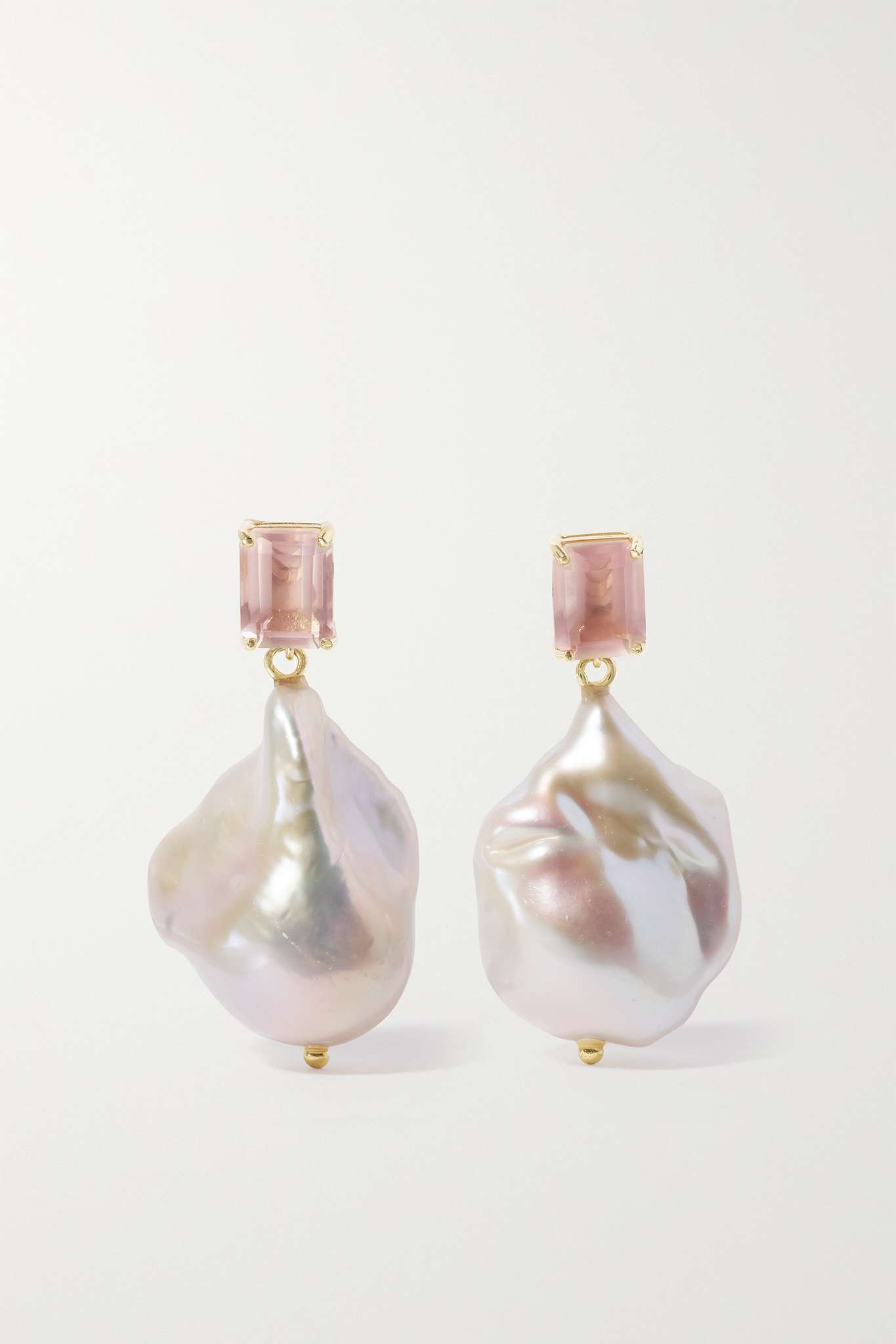 14-karat gold, pearl and rose quartz earrings - 1