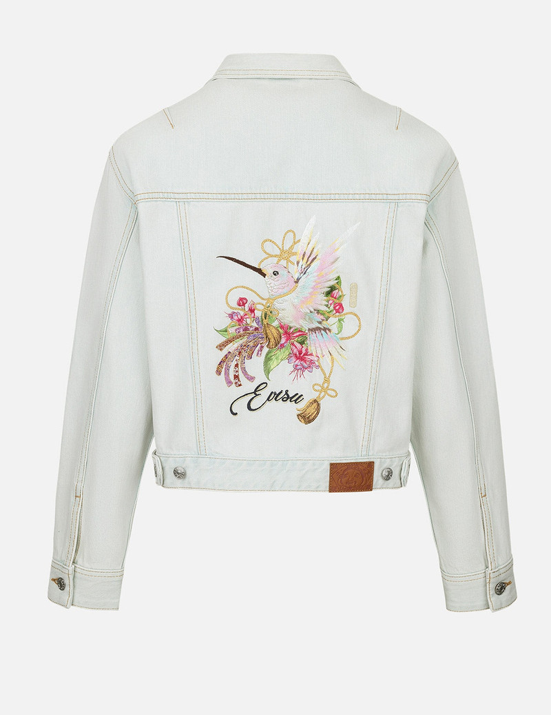 EVISU Hummingbird and Magnolia Embroidery Loose Fit Quilted Denim Jacket outlook