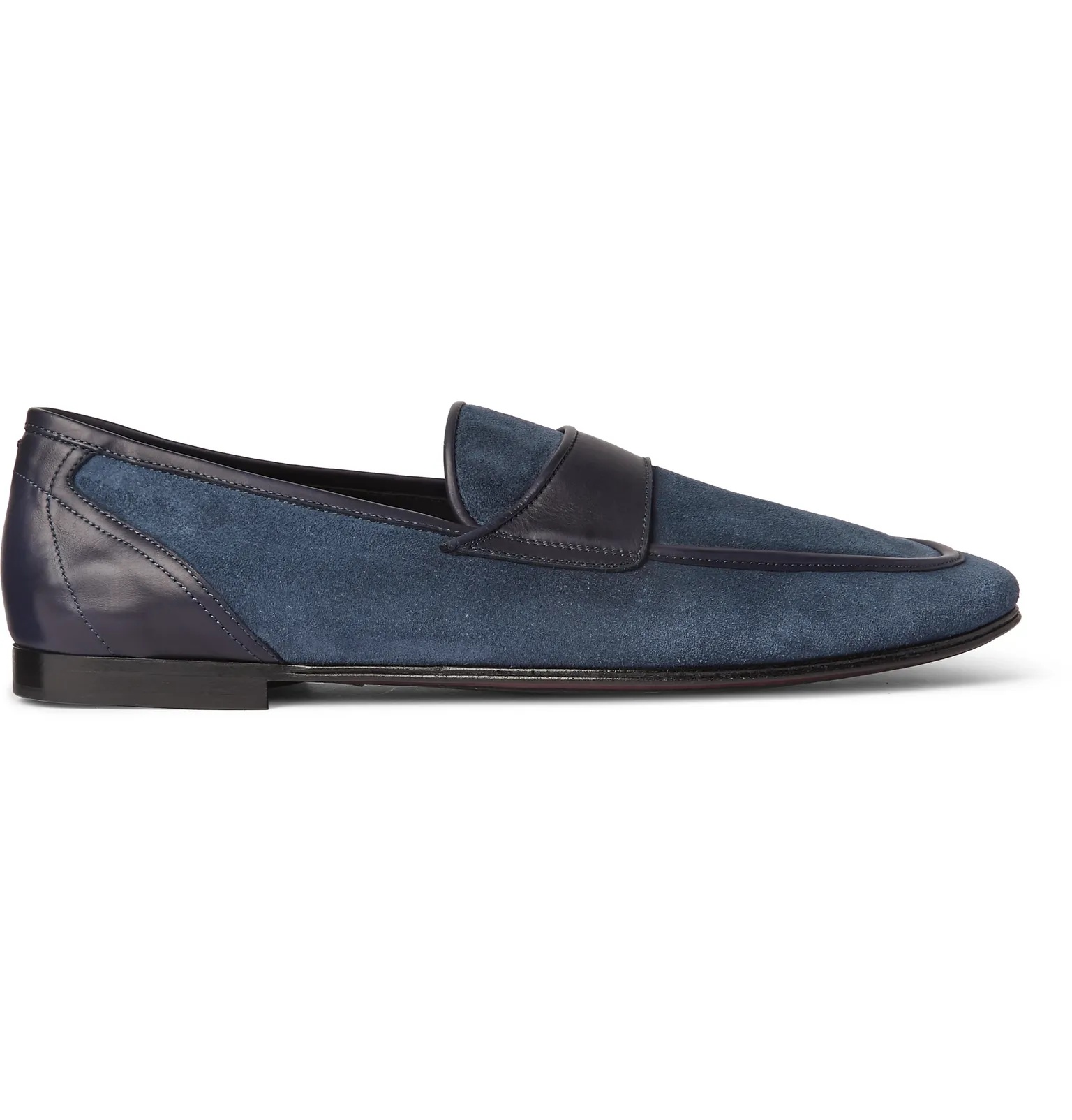 Leather-Trimmed Suede Loafers - 1