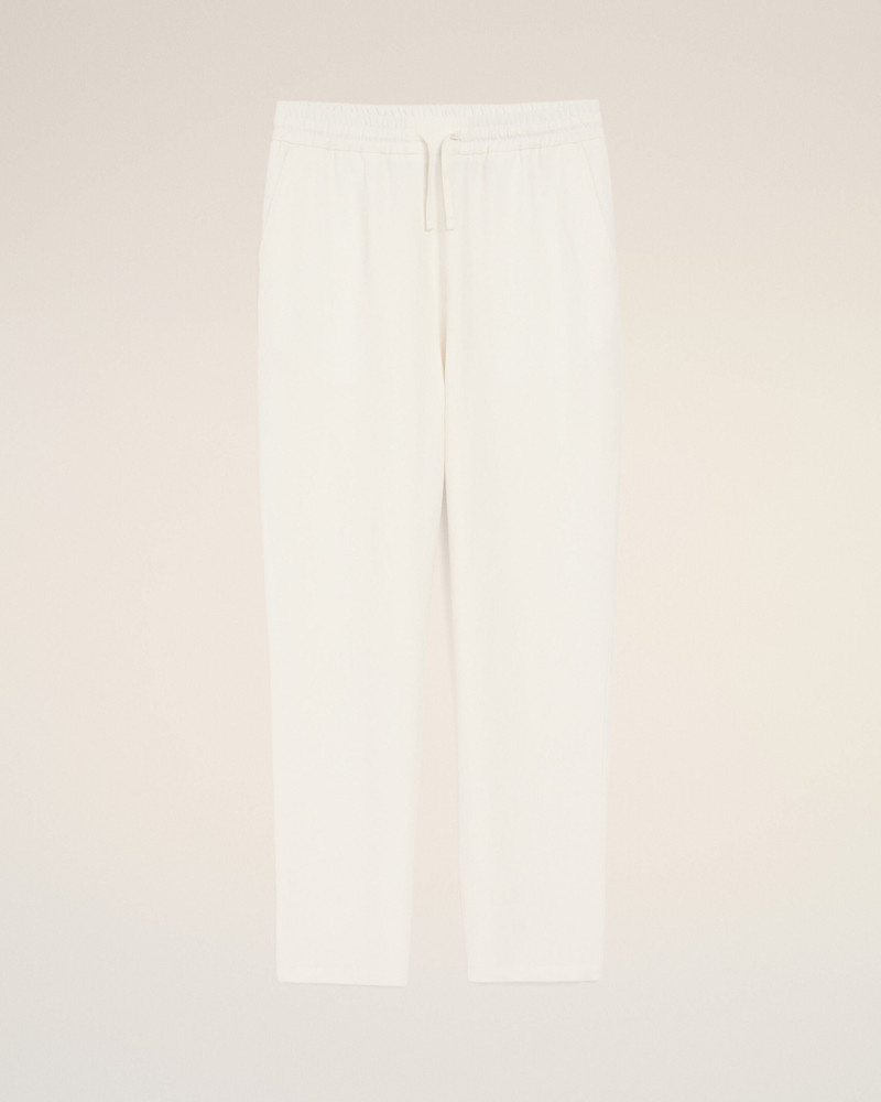 WHITE BLENDED LINEN ELASTICATED WAIST TROUSERS 1