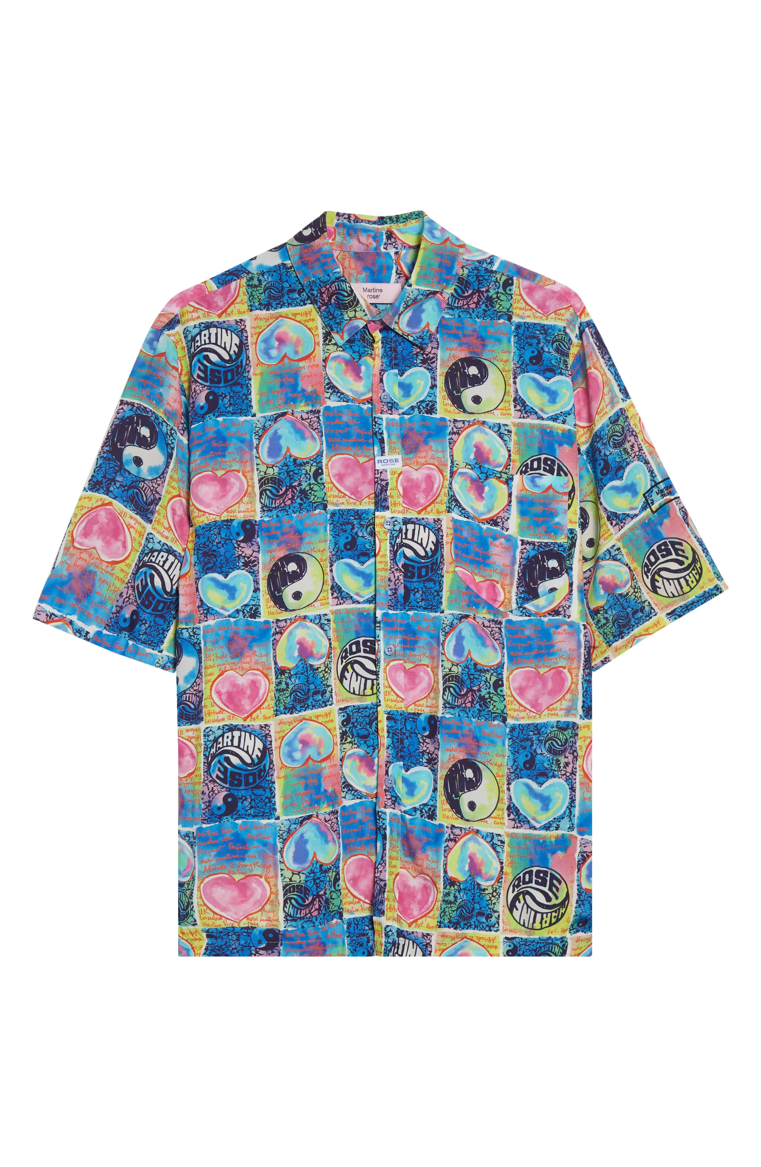 Martine Rose Blue Hearts Boxy Button-Up Shirt at Nordstrom - 1
