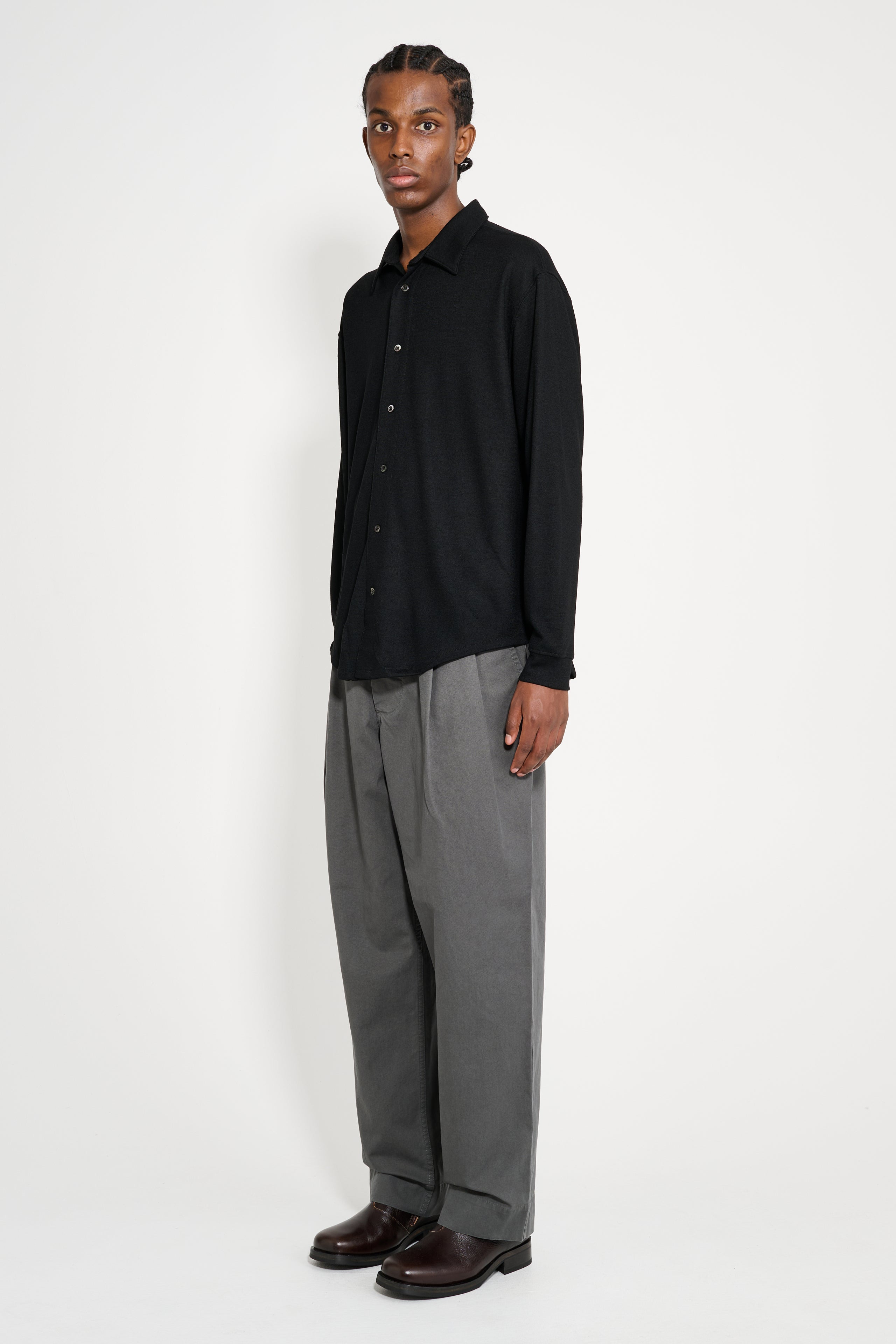 MARGARET HOWELL MHL STITCH PLEAT TROUSERS COMPACT COTTON CHARCOAL - 6